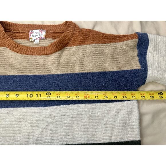 Cozy Cottage Fall Colored Soft Striped Sweater Size Medium Pink Republic - Picture 3 of 5